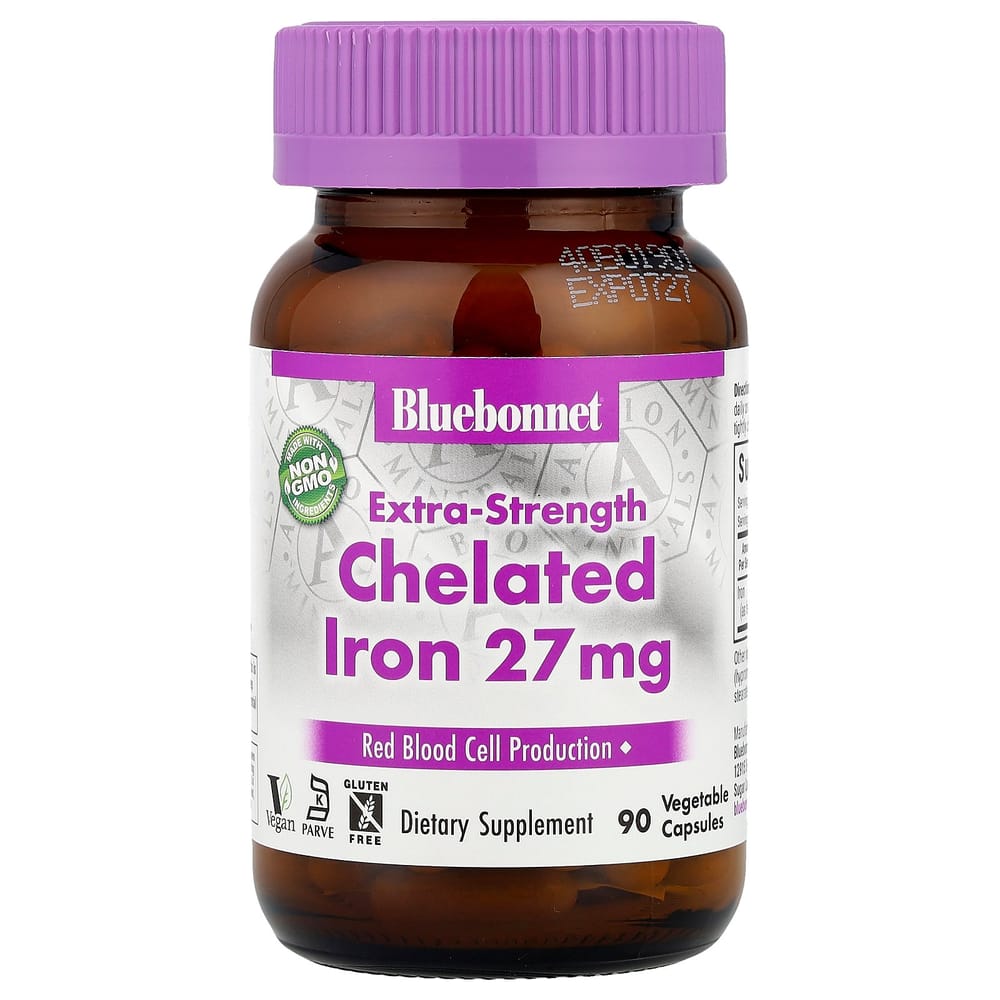 

Bluebonnet Nutrition Extra Strength Chelated Iron 27mg Veggie Capsules, 90 Count 90 pcs - 1 ea