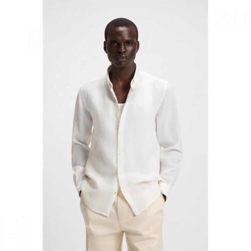Boss Slim Fit Linen Shirt White Fa25 S