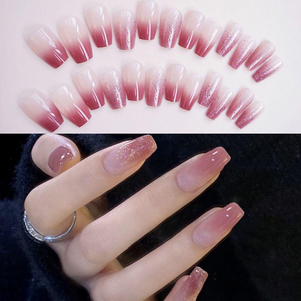 

Medium Length Coffin Fake Nails Faux Fingernails Press on Nails Detachable Nail Tips Girl