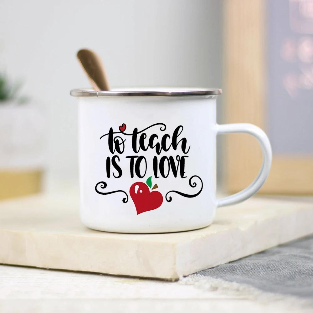 Es braucht ein großes Herz, um kleine Geister zu formen Lehrer Emaille Tasse Kreativer Lehrer Schule Wasserbecher Kaffeetassen Lehrertagsgeschenke