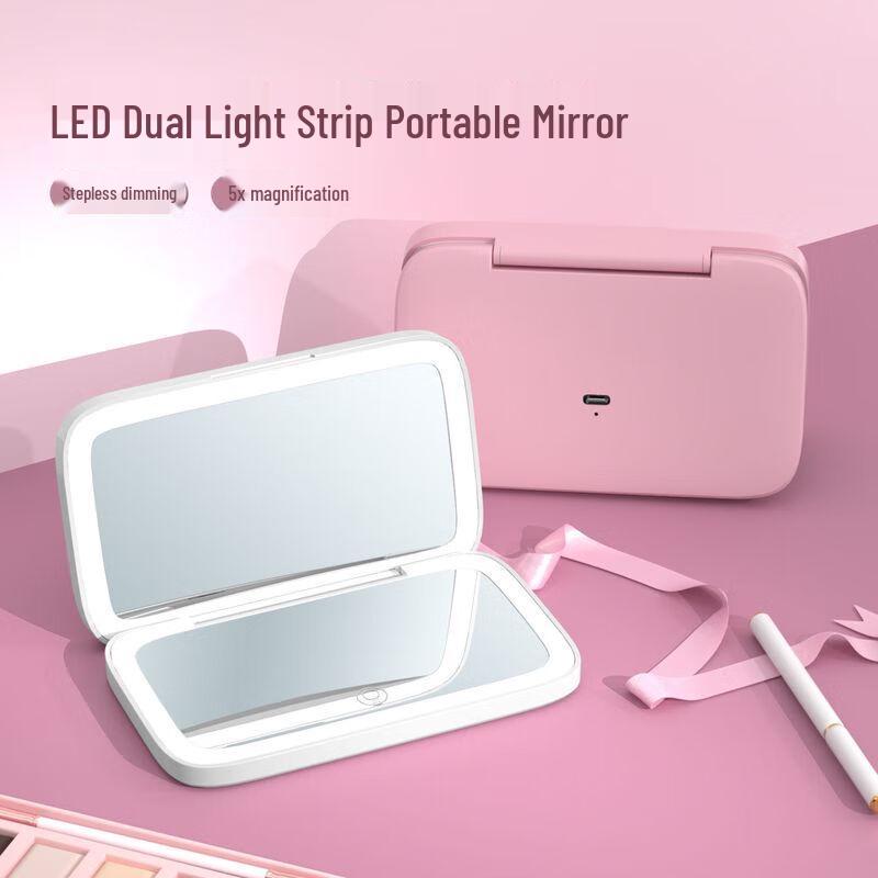 Jinyu Smart Portable LED Makeup Mirror Double-sided 3-Color Light, 5X Magnification