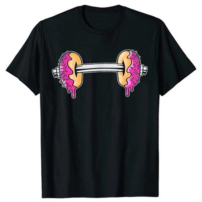 Dumbbells Donuts Day Funny Weightlifting Lover Gym Workout T Shirts Men Streetwear Tee Shirt Short Sleeve Unisex Loose Clothing
