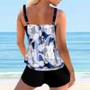 Women's Shoulder Strap Swimsuit Blue Cashew Print Bikini Tankini Swimsuit