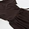 Elegant V-Neck Summer Evening Dress with Cinched Waist and Slit, Short Sleeve