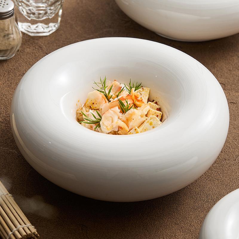 Artistic Cuisine White Tableware Heated Buffet Platter High-End El Restaurant Featured Cold Dishes  Plate Quality
