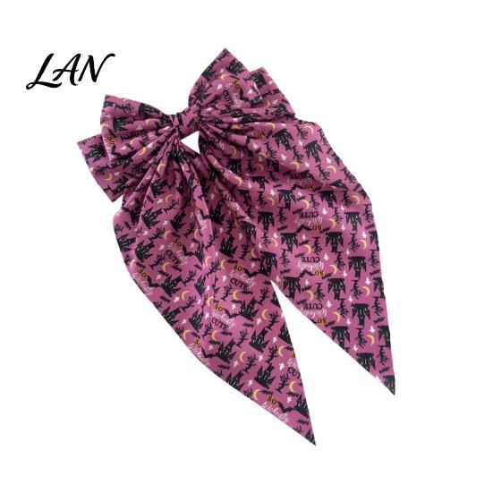Bow Hairpin for Halloween Spring Hair Clips Women, Pumpkin Skeleton Ghost Hand Printed Festive Accessory Fabric Barrettes, Cute Horror Accessories