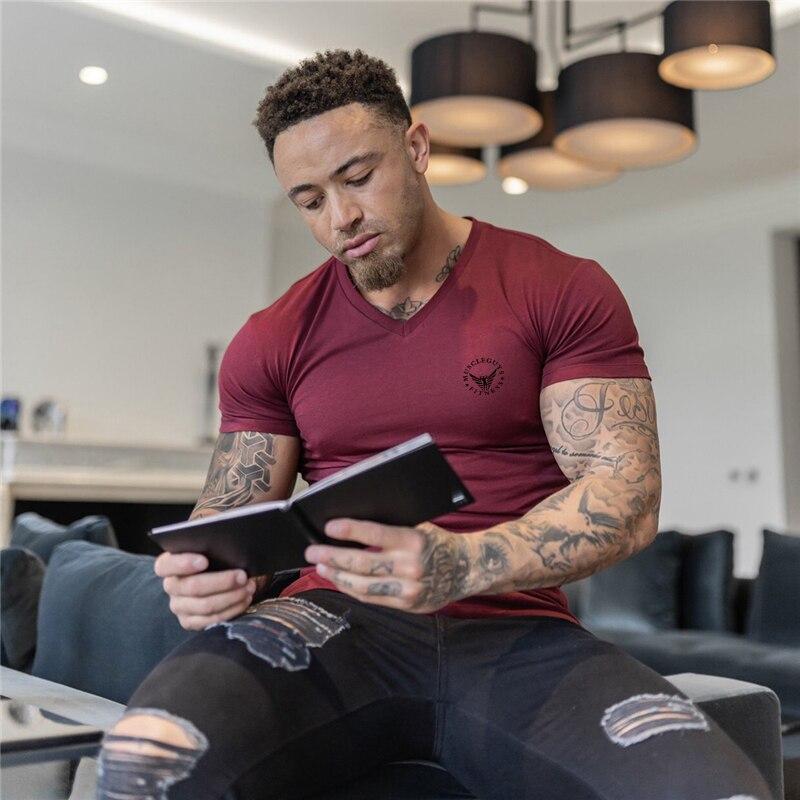 Muscleguys Nové bavlněné tričko s krátkým rukávem značky Tide Pánské letní potisk s polovičním rukávem Evropský a americký fitness top ležérní