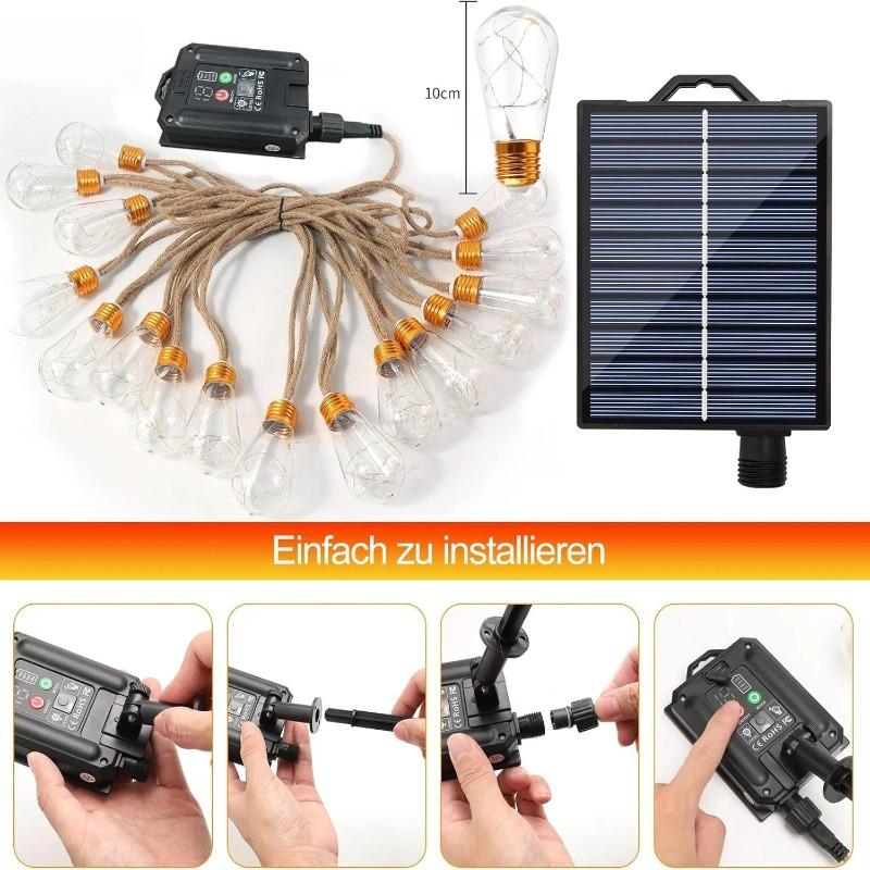Vintage Hemp Rope Solar String Lights 5/8/10M 10/16/24 Bulbs Waterproof Outdoor Fairy Lights for Patio Yard Garden Decor
