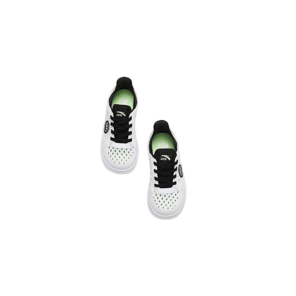 Anta Antiskid Wear Resistant Breathable Low Top Skate Shoes Kids Sneakers White Green A312329988-2
