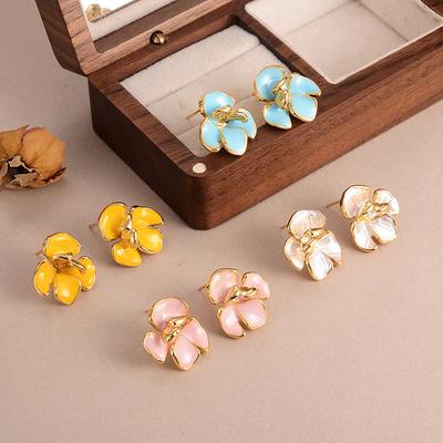 Ins Simple Flower Oil Drop Earrings Irregular Multi-color Niche Retro Personality New Versatile Stud Earrings