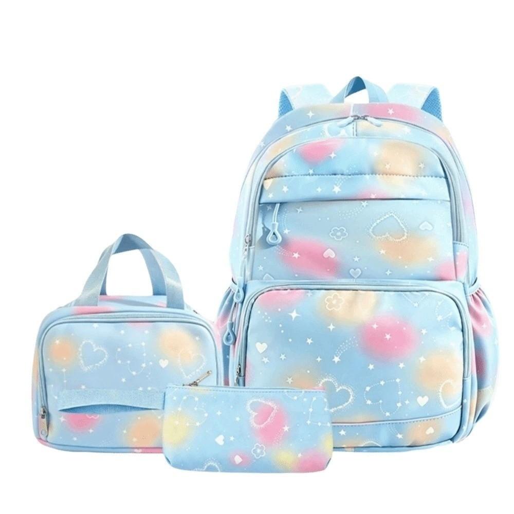 Casual Nylon Backpack Daypack Students School Bag Three-piece School Bag Set Junior High School
