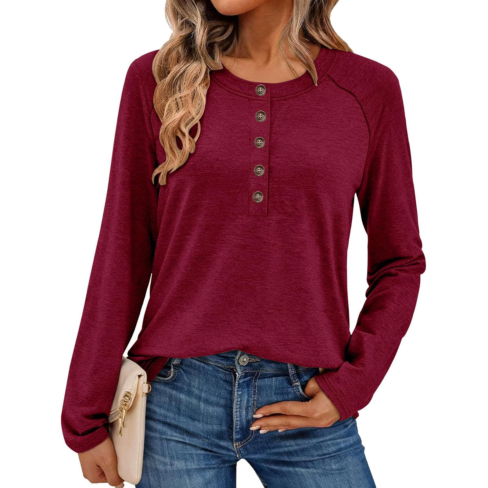 

Women s Long Sleeve Shirt Elegant Top Long Sleeve Blouse Cotton Tunic Long TopsShirts L винний
