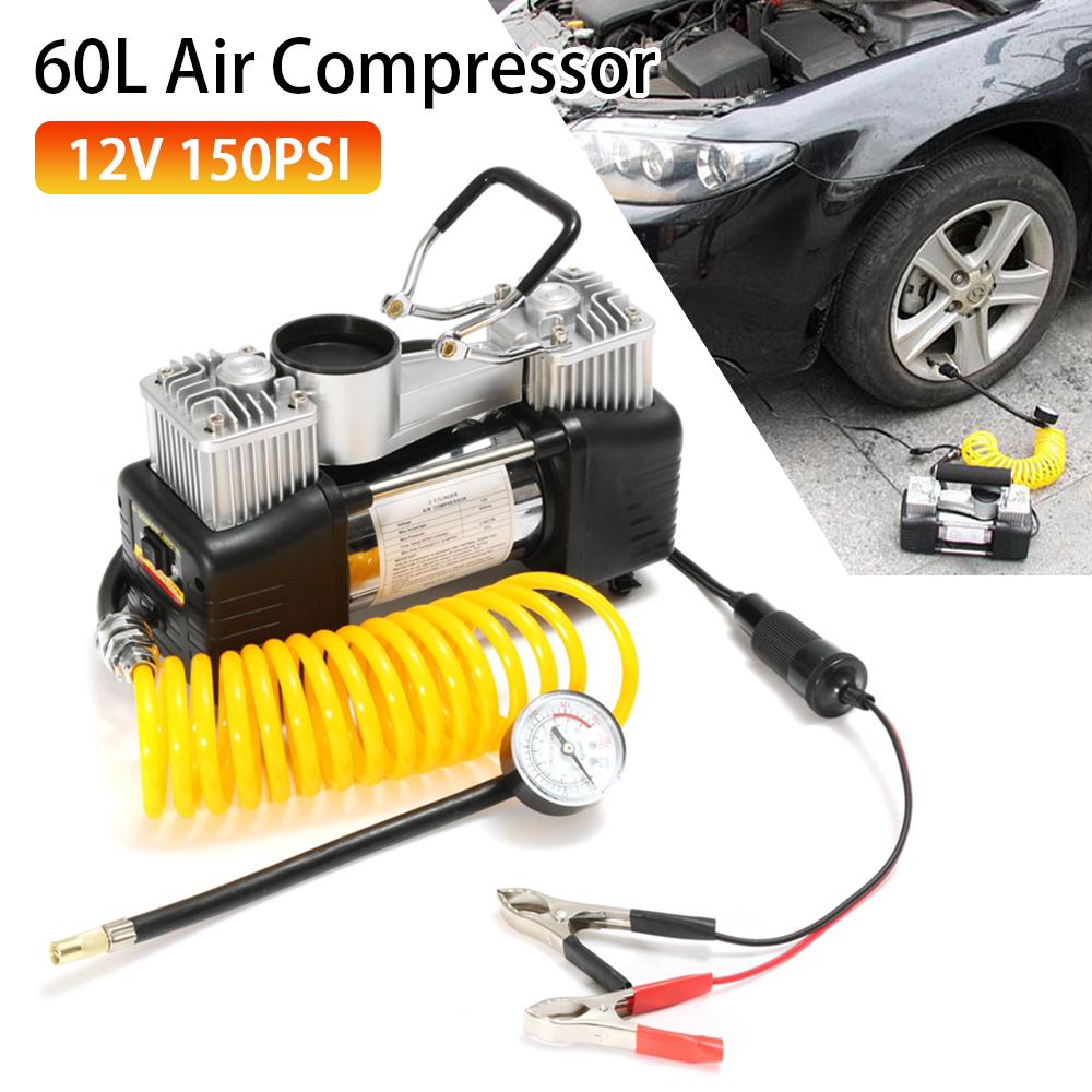 12V 150PSI Air Compressor Car Tire Inflator Pump Portable 4WD Kit Pressure Pump Dual Cylinder Pressure Pump Kit