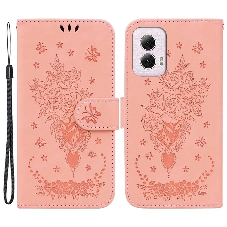

For Motorola Moto G Power (2024) Case Flower Pattern Stand PU Leather Phone Cover