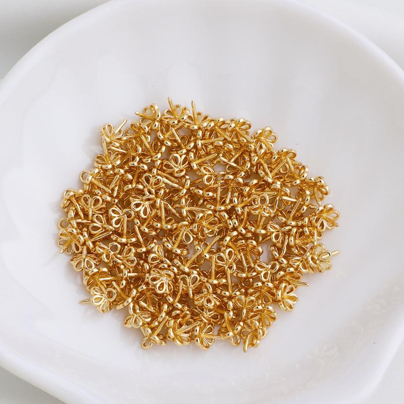 14K Gold-Filled Filigree Flower Bezel Eye Pin with Half-Drilled Pearl for DIY Jewelry Making