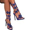 Hels High Heels Summer Hard Rhinestone Fashion Catwalk Flower Stiletto Snake Wrap Women's Sandals