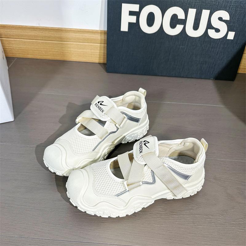 

2025 new thick-soled bag head sandals women s summer student Velcro breathable casual sports mesh hollow shoes 35