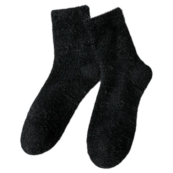 Elastic Ribbed Ankle Socks Thickened Imitation Mink Velvet for Women, Soft Plush Socks, Thermal Winter Crew Warm Solid Color Cozy Hosiery Home