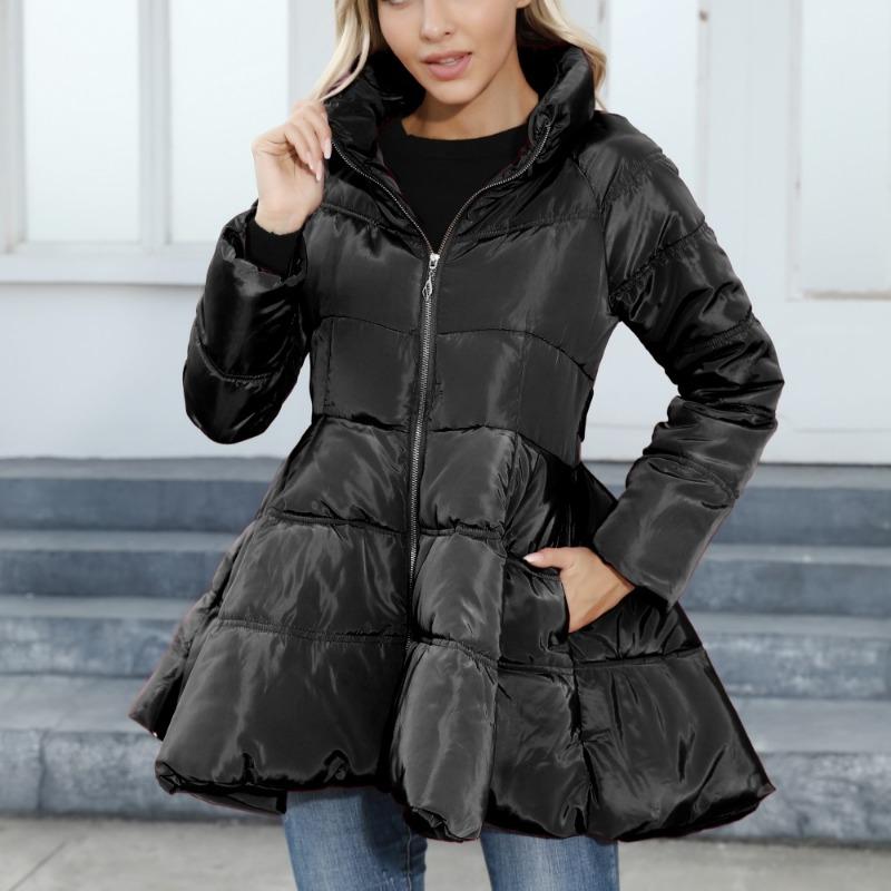 European and American Coat New Design Sense Slim-fit Vertical Collar Women's Mid-length Thickened Waist Cotton-padded Jacket