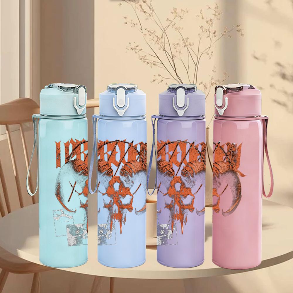 1PC Ornate Orange Skull Western Retro Print 750ml Portable Sports Water Bottle Leakproof Gym Outdoor Travel Drink Cup