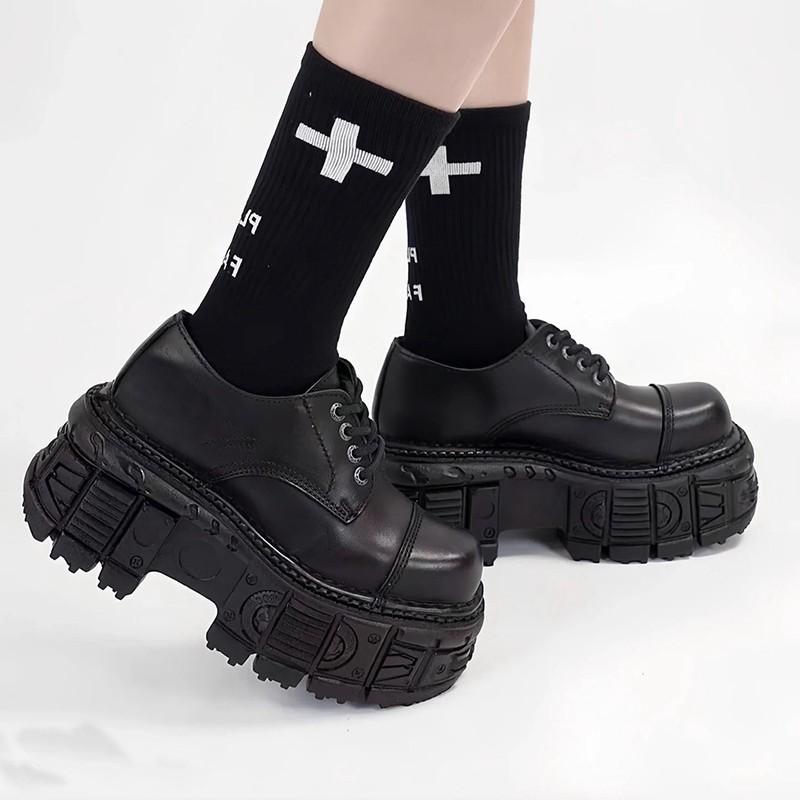 

2025 new niche trendy brand punk muffin shoes sweet cool hardcore tank mecha new metal lace-up boots 40