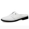 Half Slippers Men's Leather Large Size 47 One Pedal Lazy Shoes Soft Sole Office Slippers Foreign Trade Large Size Sandals