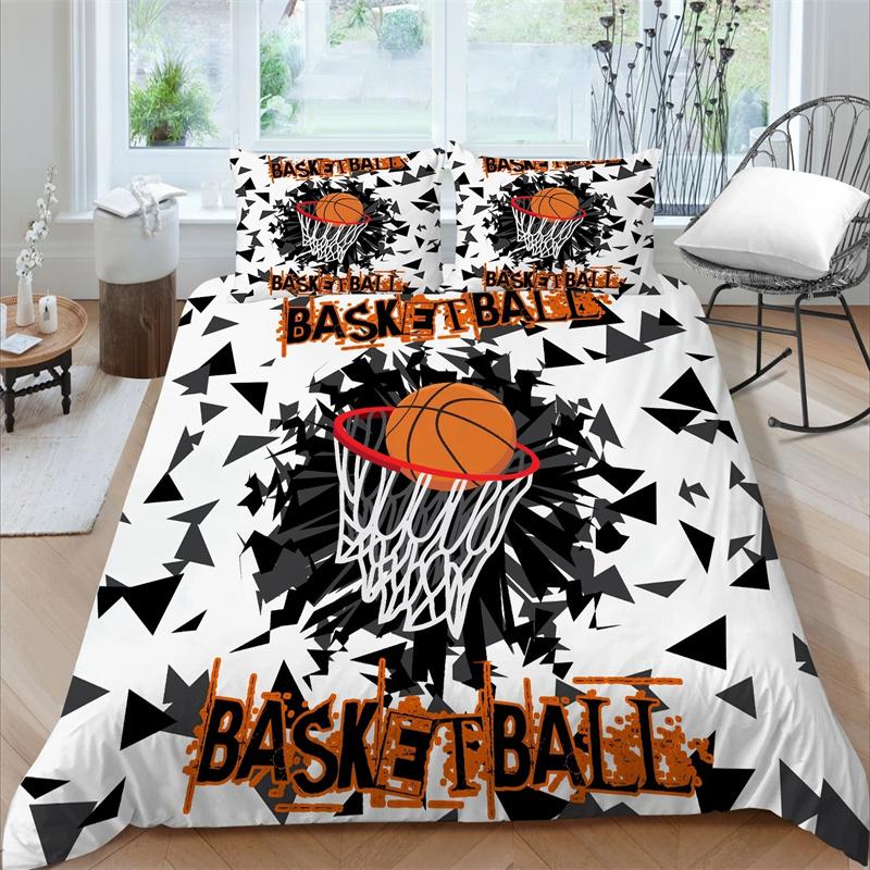 3D Basketball King Queen Duvet Cover Sports Theme Bedding Set for Kids Teens Boys Ball Game Bedroom Decor Soft Comforter Cover