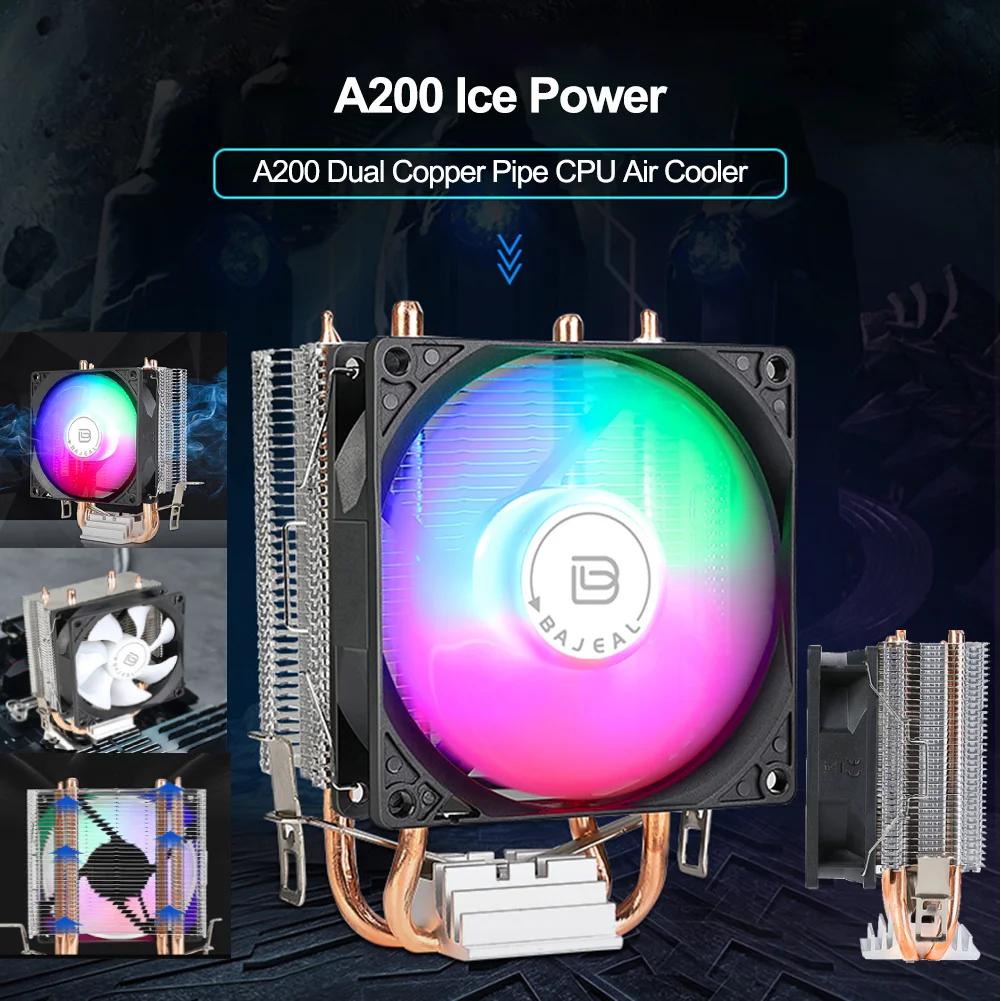 90mm CPU Air Cooler with 2 Heat Pipes Quiet Rainbow RGB Cooling Fan CPU Cooling Fan for Intel 1150/1151/1155/1156/1200 AMD AM2