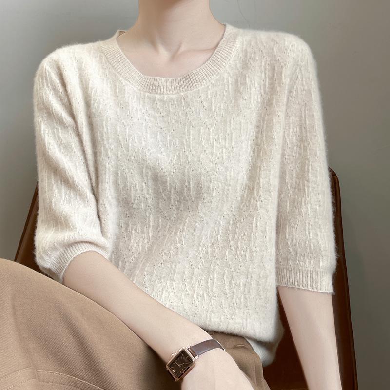 

Женский жаккардовый ажурный трикотажный топ с круглым вырезом - Коллекция Ранняя весна и Осень XL