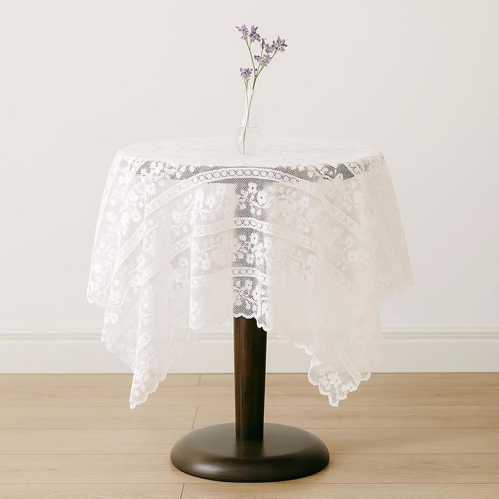White Lace Square Tablecloth, Vintage Floral Embroidered Table Cloths Square Small Table Cloth Dustproof Tables Protector for Kitchen Dining Room