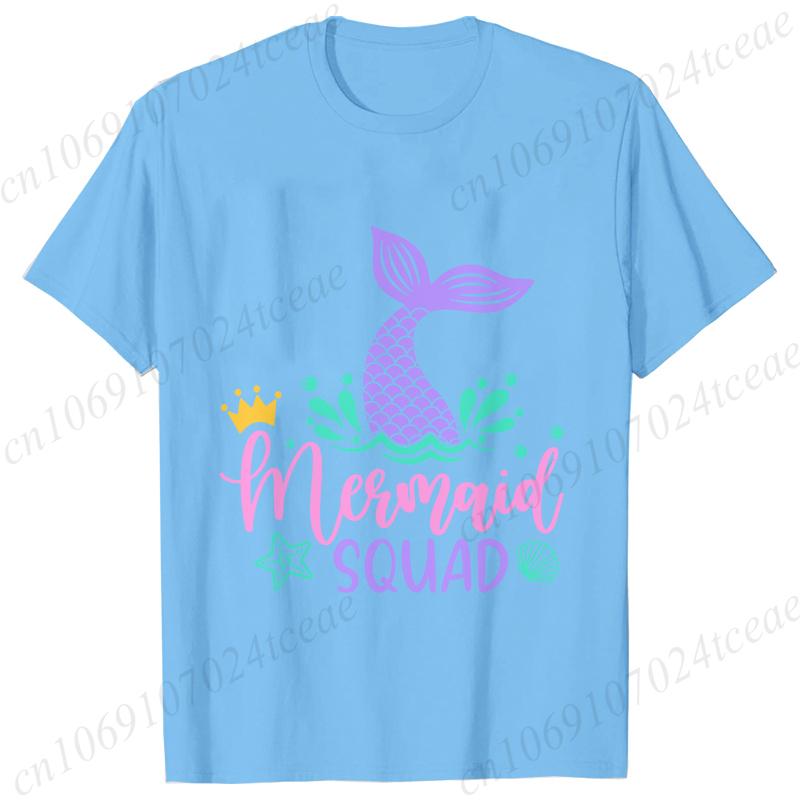 Mermaid Squad Print Female T-Shirts Short Sleeve Tee Clothing Mermaid Girls Birthday Party Women Tops Birthday Squad Female Tops