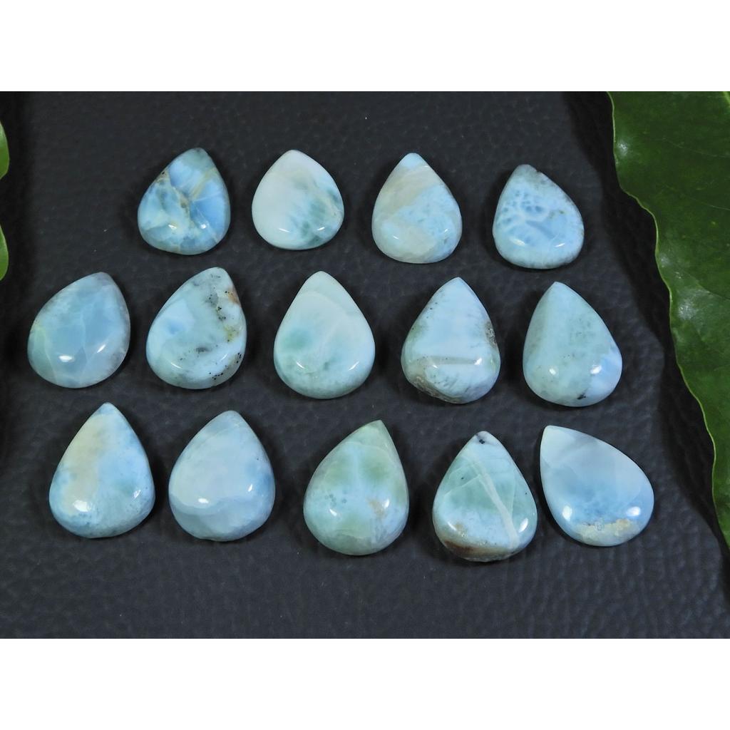 12X16MM Blue Larimar Natural Cabochon Pear Loose Gemstone Lot 14Pcs 107Cts. A-52