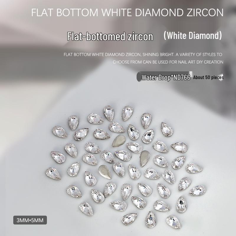 Nail Art Decorations: 5A Zircon Rhinestones - Marquise, Teardrop, Heart, Square Shapes, Flat Back, 50 Pcs.