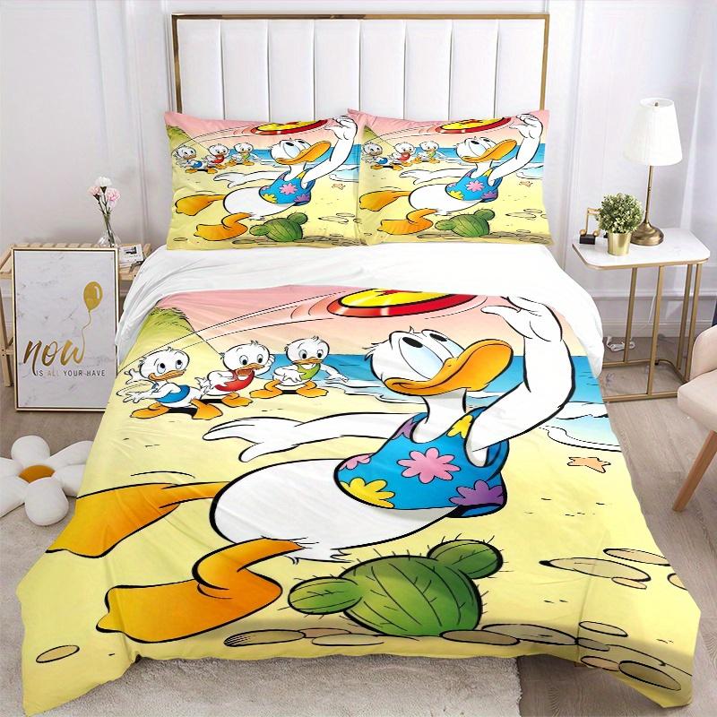 3pcs Donald Duck Family Beach Party Printed Bedding Set, Soft and Comfortable Quilt Cover for Bedroom S034