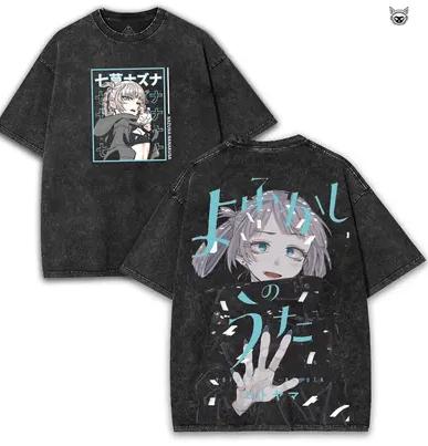 Japanese Hot Anime CALL OF THE NIGHT Washed Tees Oversized High Quality Unisex Hot Product Washed Retro Fashion Couples Classic