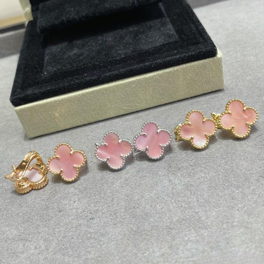 Hochwertige Glücksklee-Ohrringe für Damen 18k Roségold Schwarzer Achat Weiße Perlmutt-Ohrringe