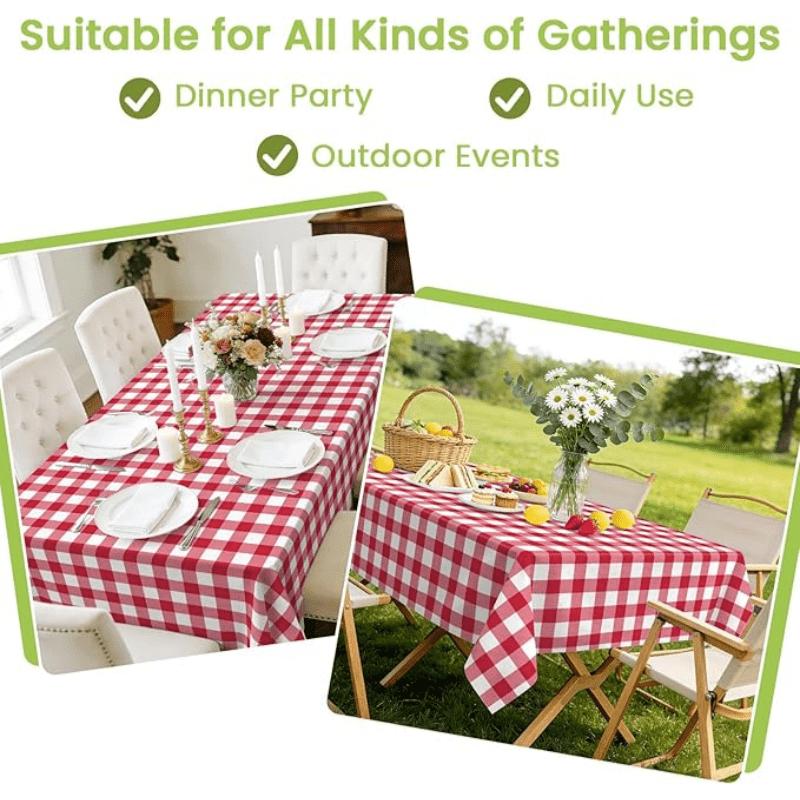 Rectangular Red Plaid Disposable Plastic Tablecloth, Waterproof Oilproof Table Cover for Outdoor Picnic, Kitchen, Holiday & Birthday Party Decoration