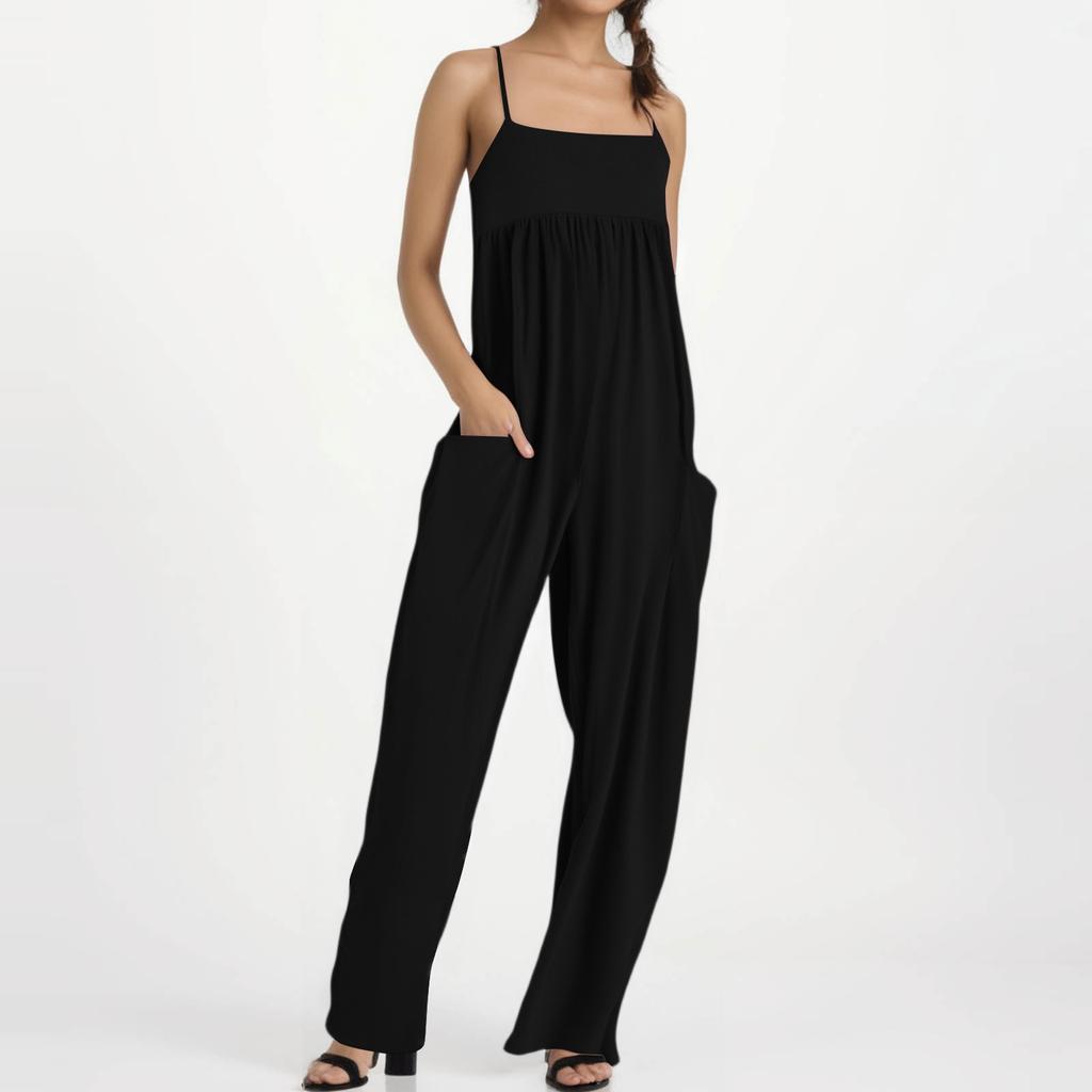 Women's Loose Casual Camisole Sleeveless Square Neck Slim Fit Wide Leg Jumpsuit Jumpsuit