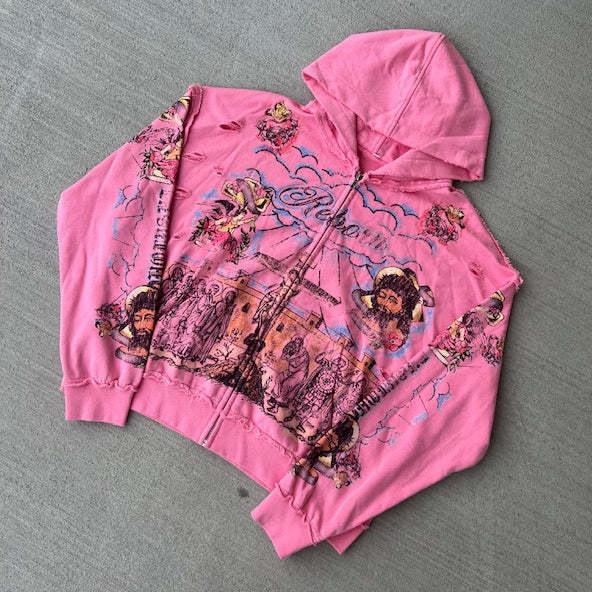 European and American personalized printed sweater long-sleeved pullover hoodie retro jacket street trend y2k