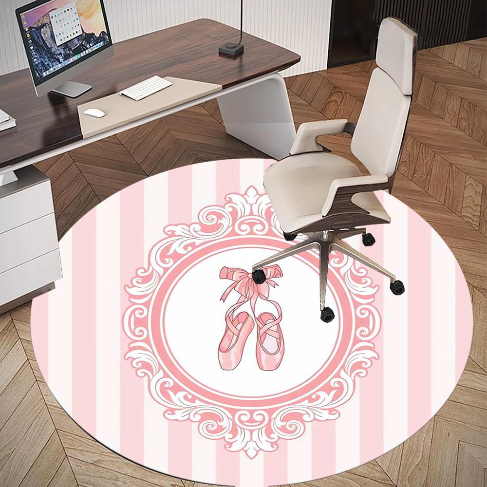1pc Ballerina ShoesPink Stripes Round Chair Mat Area Rug - Non-Slip, Floor Mat for Office, Bedroom, Home Decor Christmas Gift P0811427