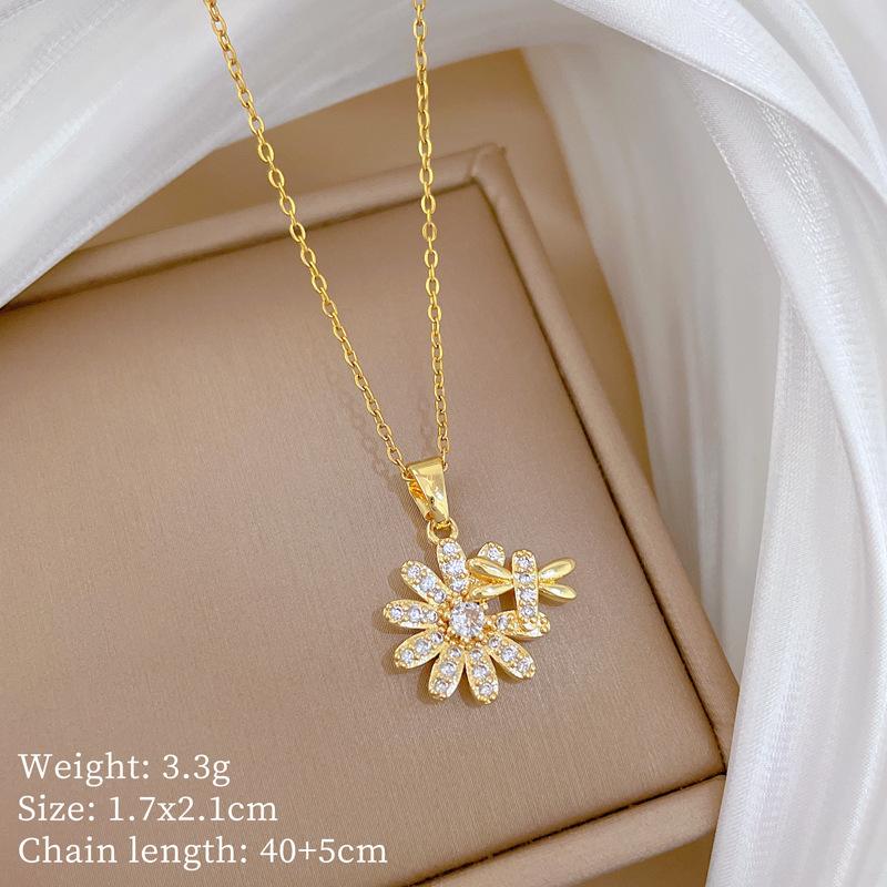 

Full Diamond Flower Butterfly Set Light Luxury Temperament Gorgeous Full Diamond Necklace Female Versatile Collarbone Titanium Steel Chain