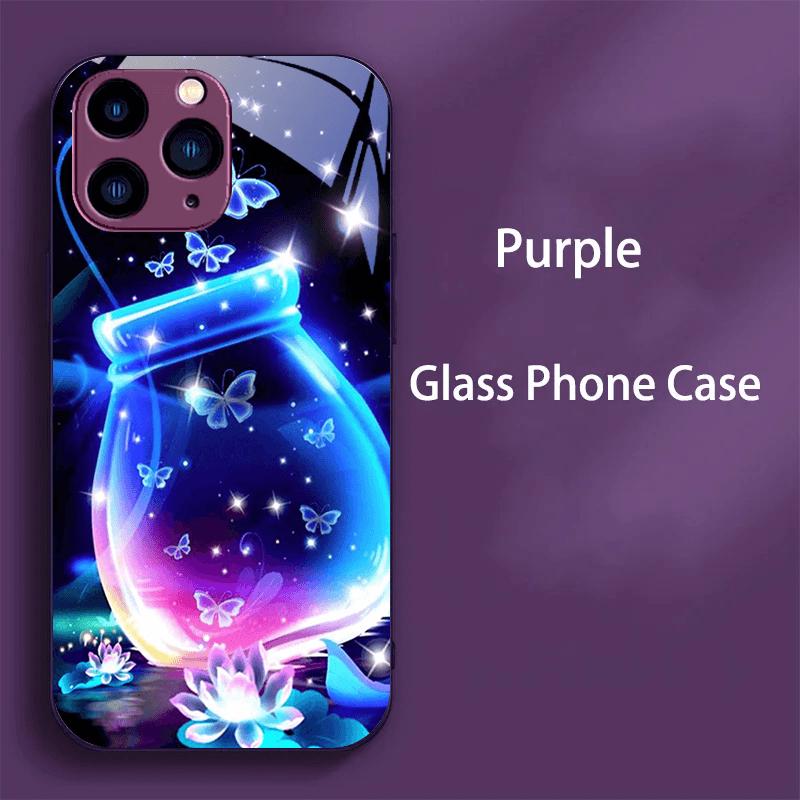 Case For iPhone 11 12 13 14 15 16 16e Tempered Glass Phone Cover For iPhone16 Pro Max 15 Plus 12 Mini Hard PC Glass Color Fundas