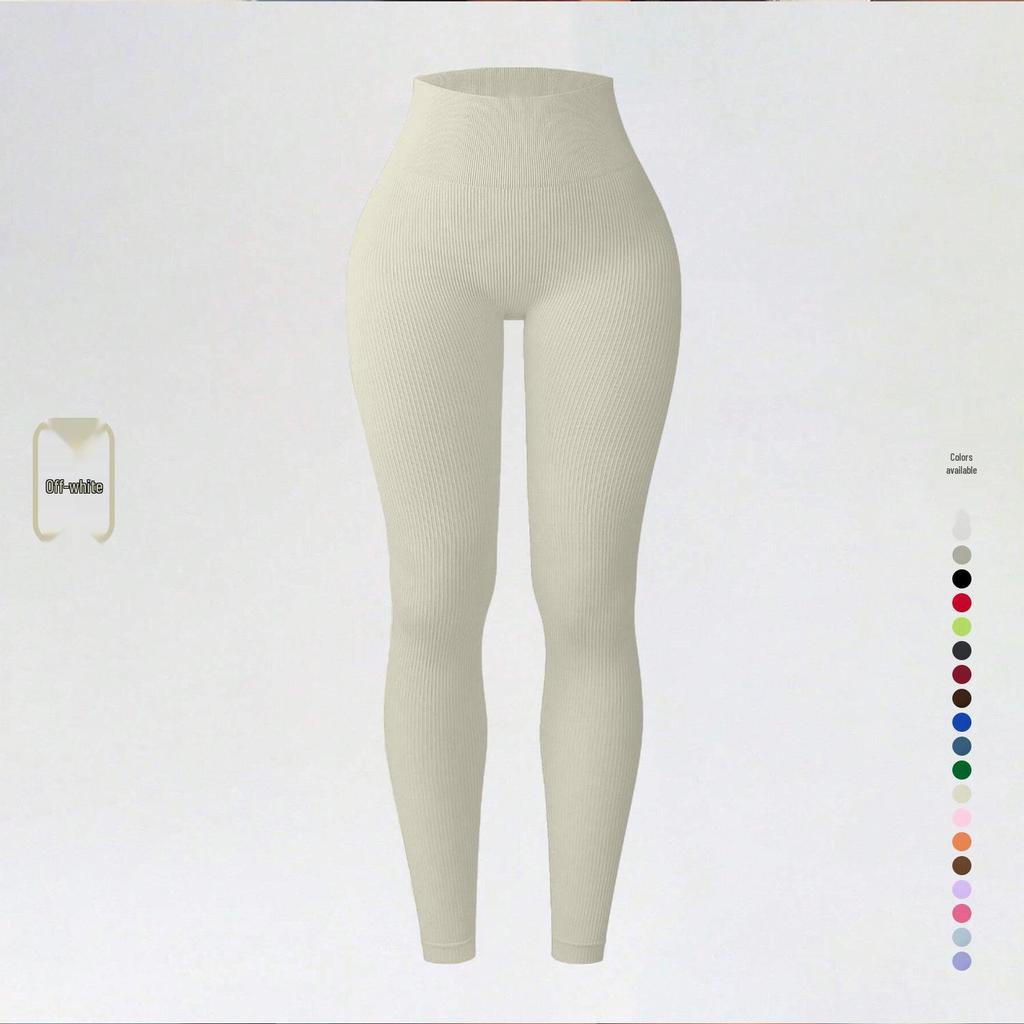 Ribbed High-Waist Seamless Yoga Pants - European/American Autumn/Winter Fitness Leggings