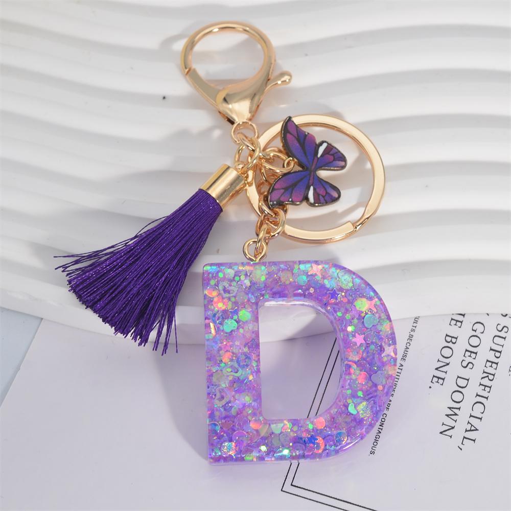 

AZ Фиолетовый Звезда Буквы Брелок Милый Кисточка Бабочка Подвеска Инициалы Брелок Для Женщин Сумка Шарм Ключи Автомобиля Аксессуары
