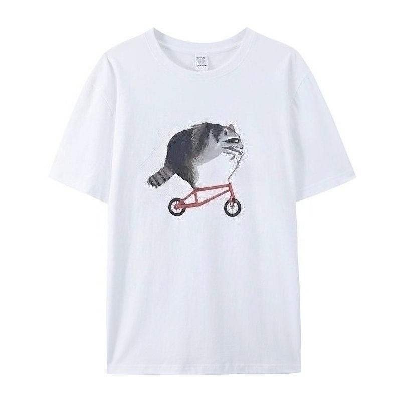 Cycling Hamster Pattern Printed Men's T-Shirt Summer Vintage Kawaii Men's Women's Surfing Beach T-Shirt Breathable Casual Top