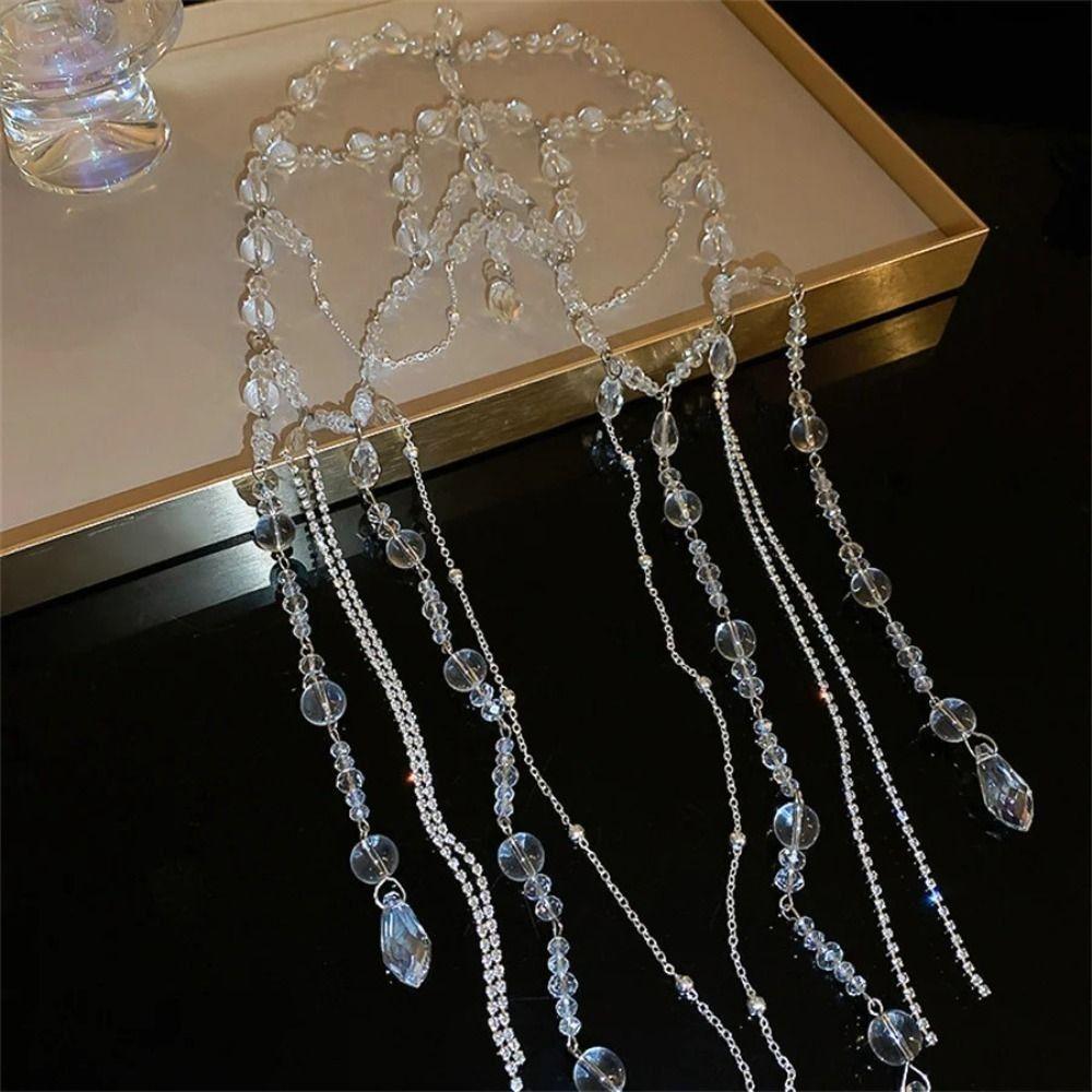 Fairy Glitter Beaded Forehead Ornament Long Tassel Bridal Crown  Wedding Styling Accessories