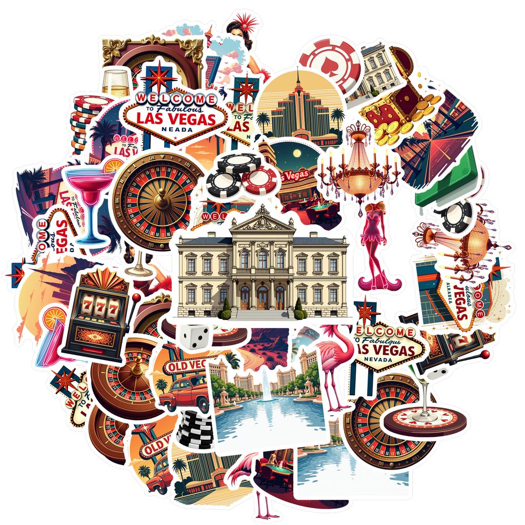 35pcs Las Vegas Themed Stickers Diy Diary Laptop Luggage Skateboard Graffiti Decals Fun For Stationery School Supplies