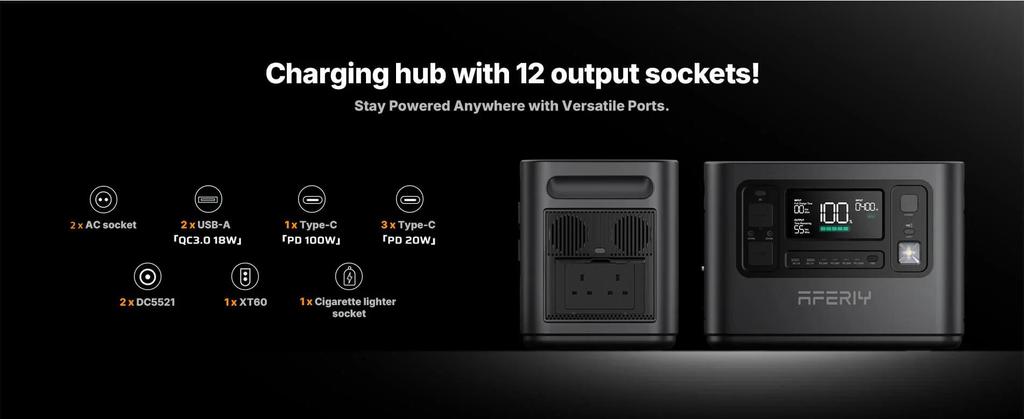 Portable Power Station AFERIY P110-E, 1200W AC Output, 1008Wh LiFePO4 Battery, Fast Charging, 12 Outputs, UPS Function, APP Control