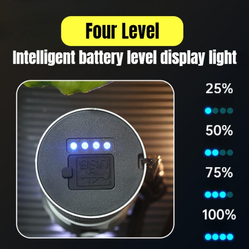 High Power LED Flashlight White Laser Telescopic Zoom Torch COB Light Rechargeable Outdoor Tactical Hand Lamp Camping Lantern