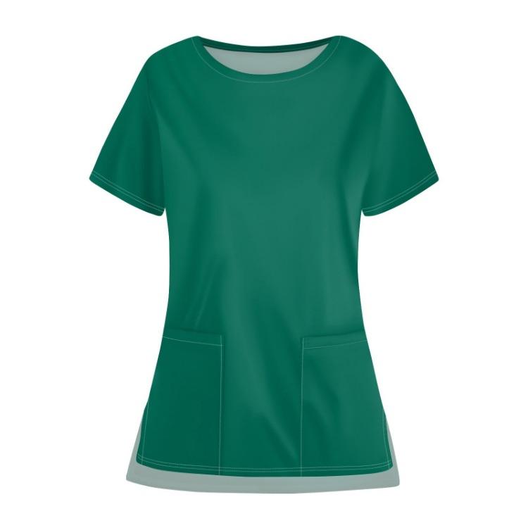 

Женская повседневная рабочая униформа однотонная с круглым вырезом, открытым низом и карманом, защитный топ XXXXXL зелёный